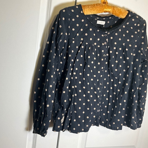 Dark navy Polk dots oversized button shirt M - Picture 1 of 9